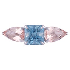 3,55 carats  Bague aigue-marine, morganite et diamant en blanc 18 carats  Or