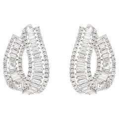 3.55 Carat Baguette and Round Diamond Twisted Hoop Wave Earrings in 18K Gold