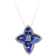 3.55 Carat Blue Pear Shape Sapphire and White Diamond Cross Pendant Necklace 3.55 Carat Blue Pear Shape Sapphire and White Diamond Cross Pendant Necklace
