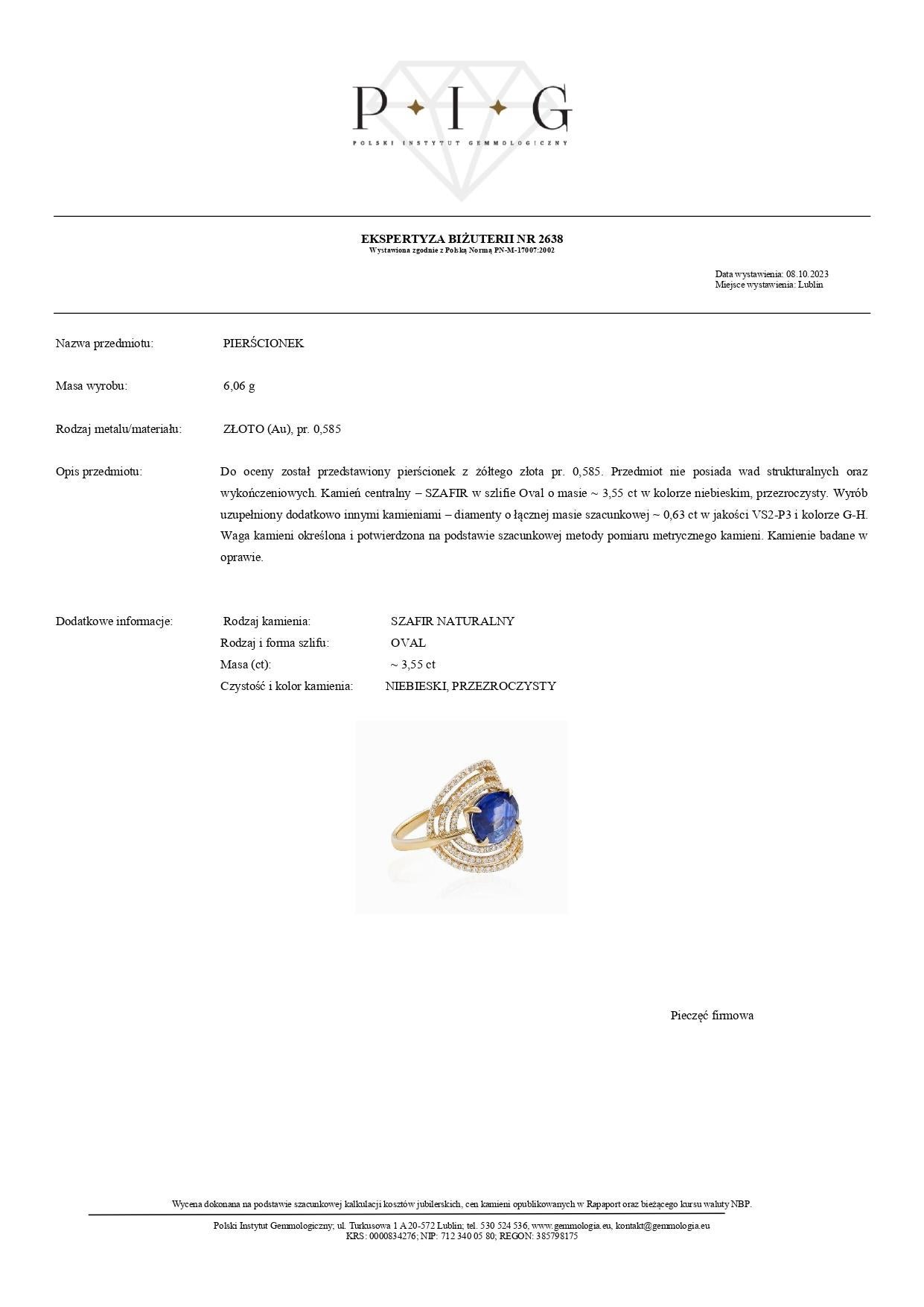 Bague en or jaune 14K avec saphir bleu de 3,55 carats et diamant de 0,63 carat Pour femmes en vente