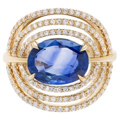 Bague en or jaune 14K avec saphir bleu de 3,55 carats et diamant de 0,63 carat