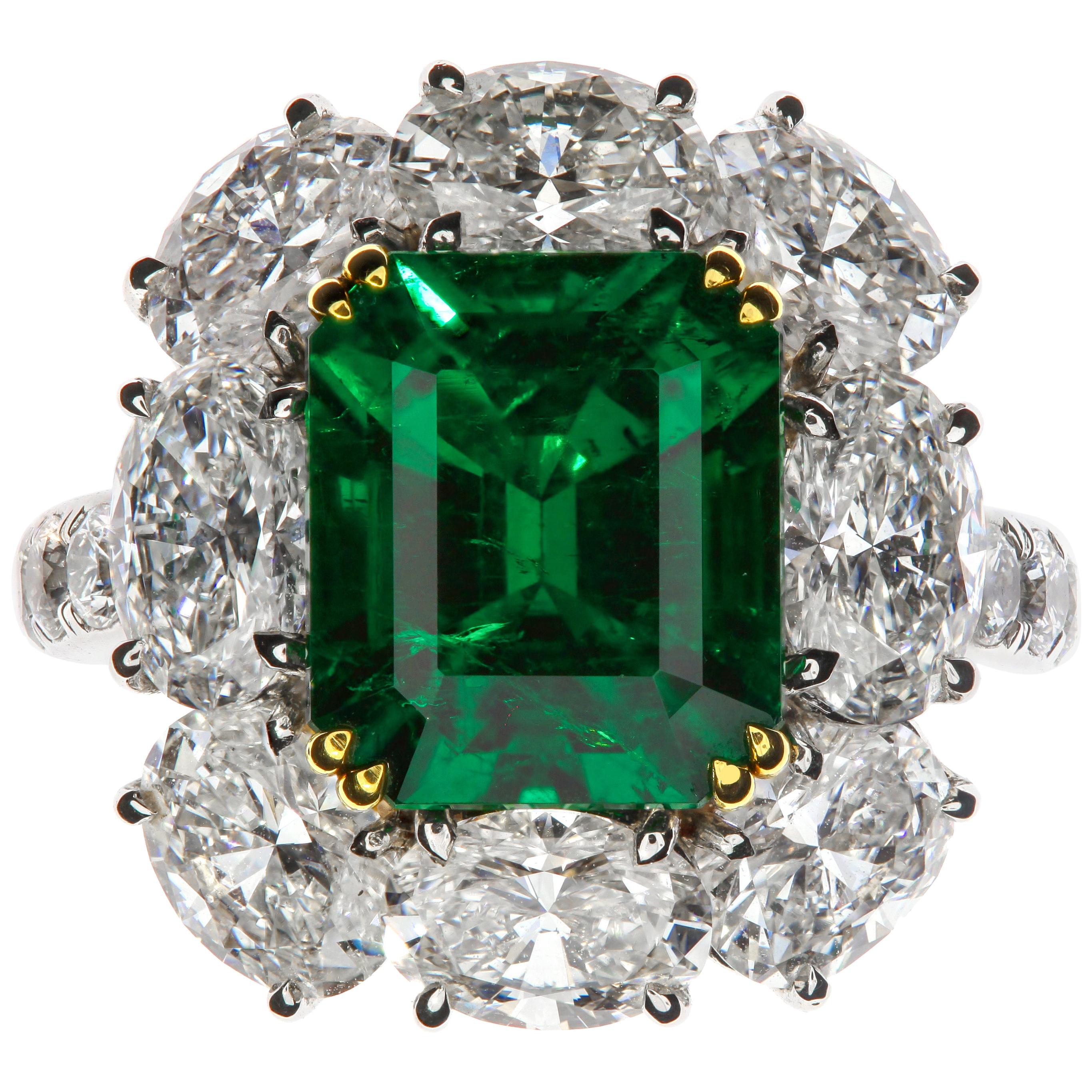 Chatila 3.55 Carat Colombian Emerald and Diamond Ring For Sale