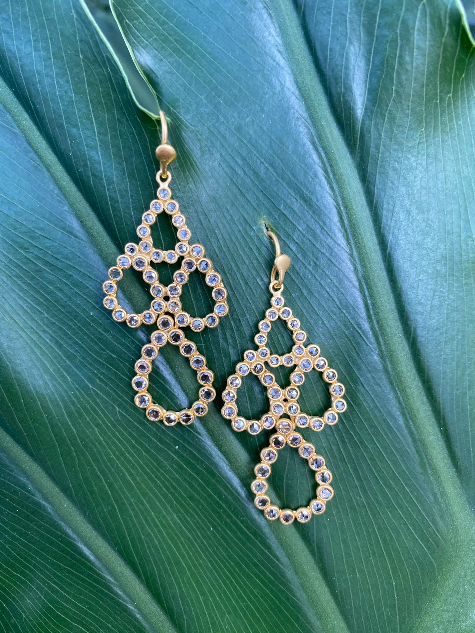 Artisan 3.55 Carat Diamond 18 Karat Yellow Gold Pear Earrings by Lauren Harper For Sale