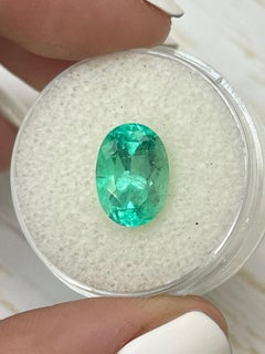 3.55 Carat Light Bluish Green Colombian Emerald Oval Cut - May Birthstone Gem