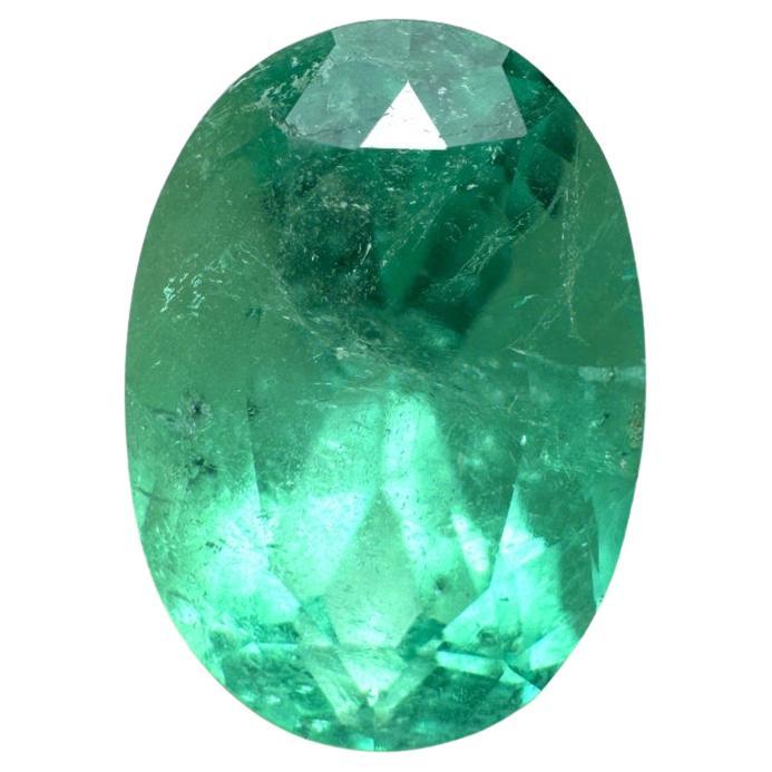 3.55 Carat Light Bluish Green Colombian Emerald Oval Cut - May Birthstone Gem