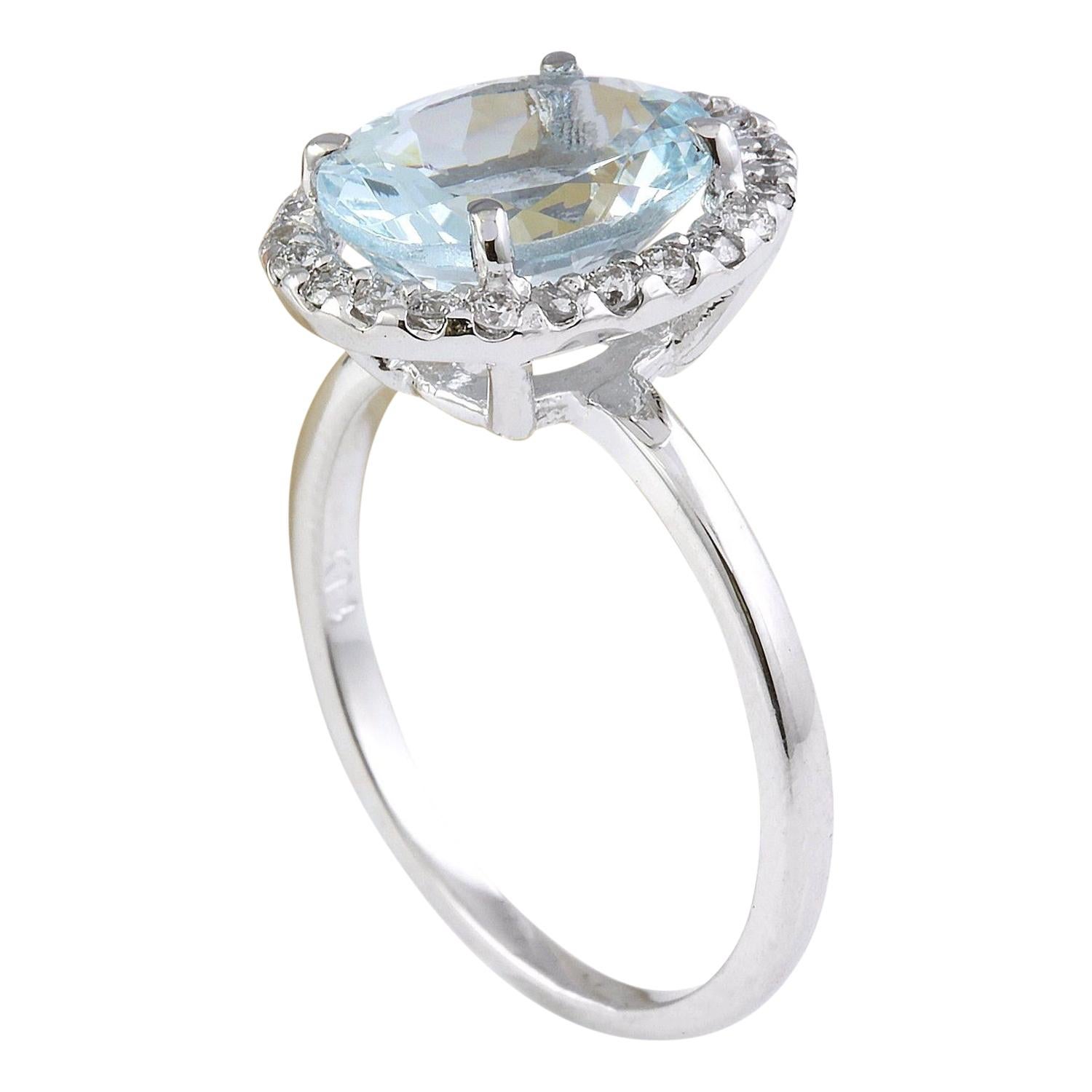 3.55 Carat Natural Aquamarine 14 Karat Solid White Gold Diamond Ring In New Condition For Sale In Los Angeles, CA