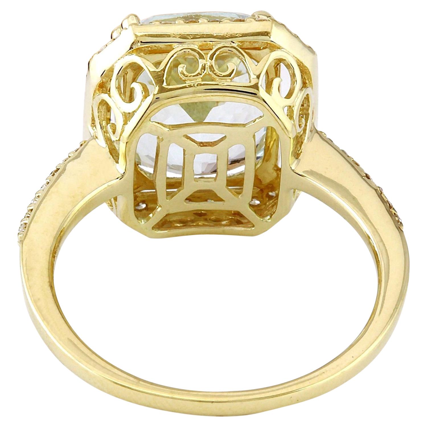 Taille coussin 3.55 Carat Natural Aquamarine 14 Karat Solid Yellow Gold Diamond Ring en vente