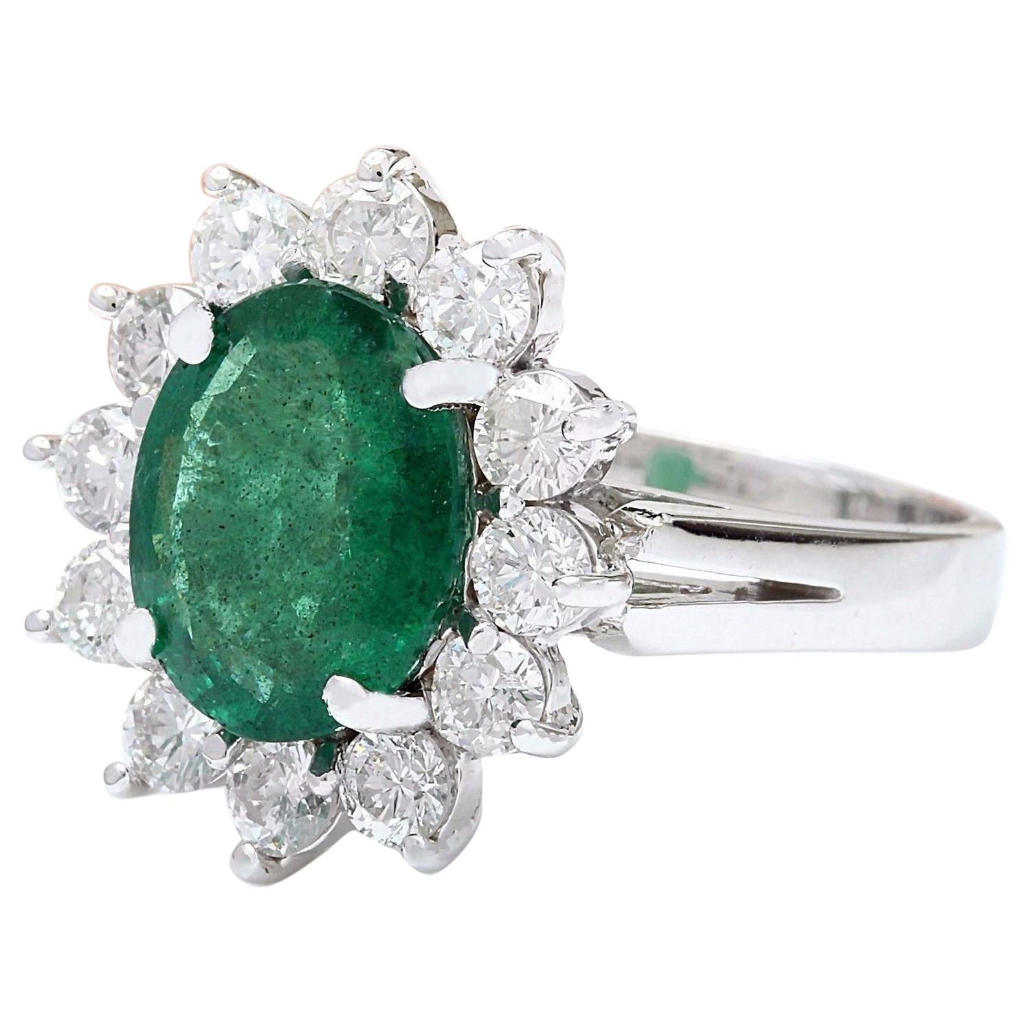 3.55 Carat Natural Emerald 14K Solid White Gold Diamond Ring
 Item Type: Ring
 Item Style: Engagement
 Material: 14K White Gold
 Mainstone: Emerald
 Stone Color: Green
 Stone Weight: 2.45 Carat
 Stone Shape: Oval
 Stone Quantity: 1
 Stone