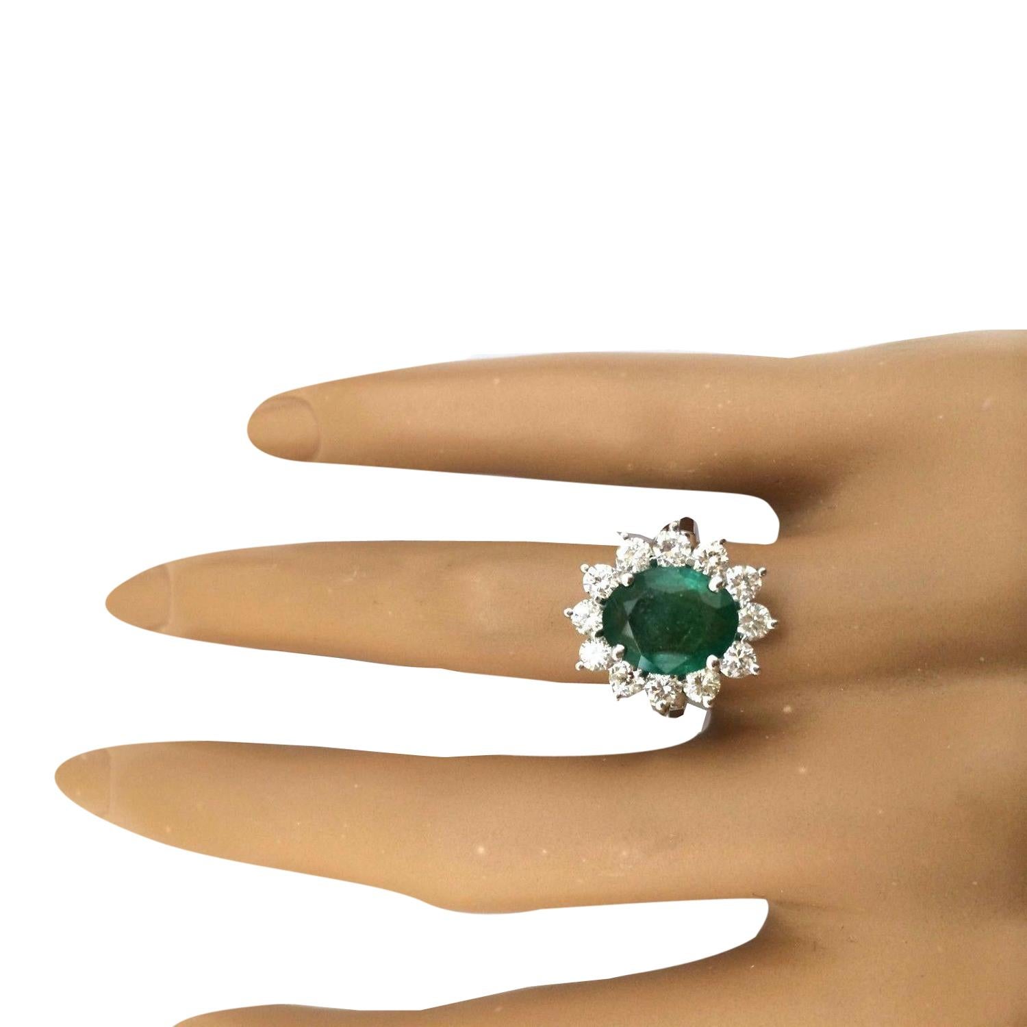Oval Cut Natural Emerald Diamond Ring In 14 Karat Solid White Gold Diamond Ring For Sale