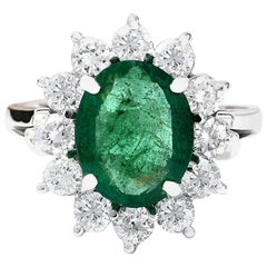 Natural Emerald Diamond Ring In 14 Karat Solid White Gold Diamond Ring