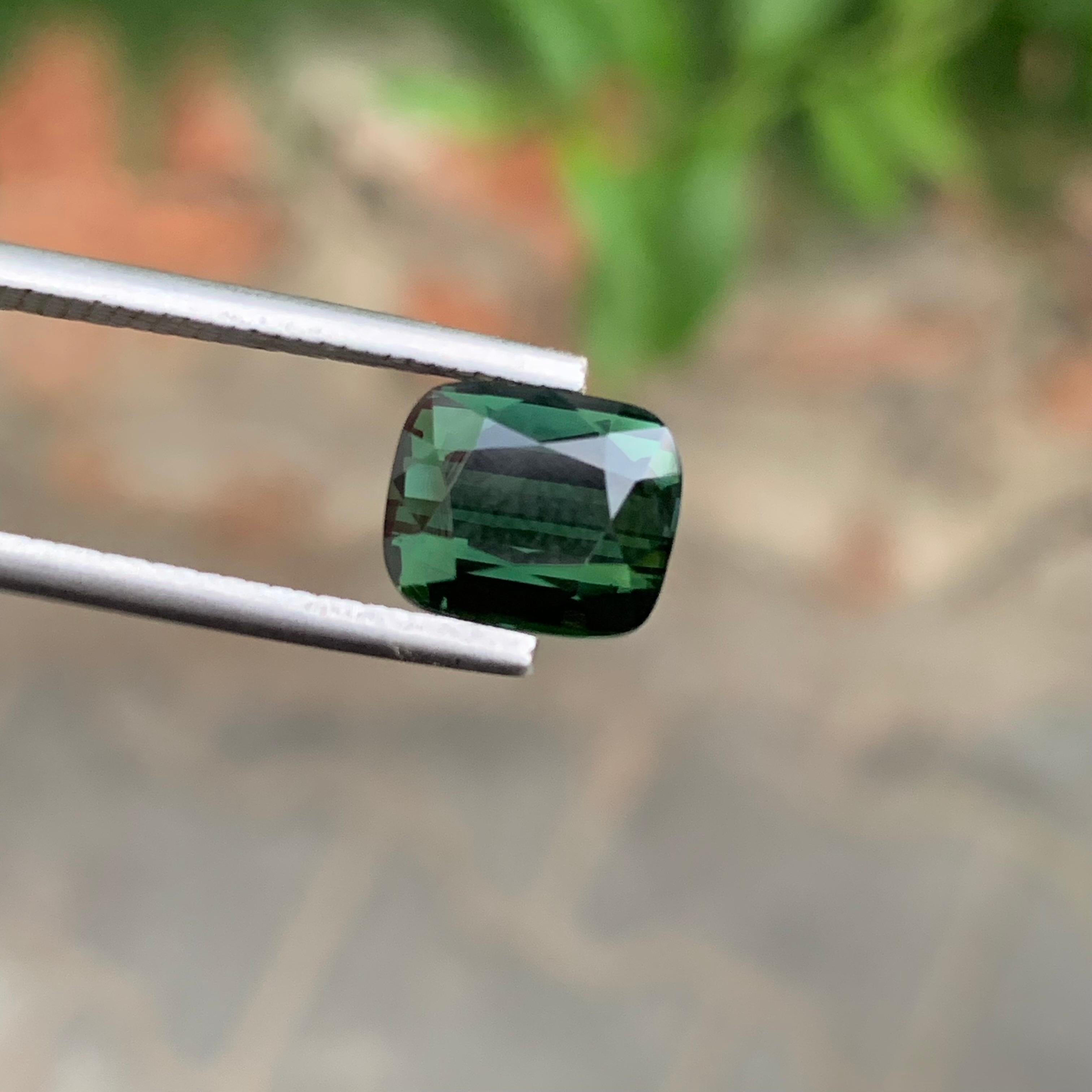 3.55 Carat Natural Loose Deep Green Tourmaline Cushion Shape Gemstone For Sale 4