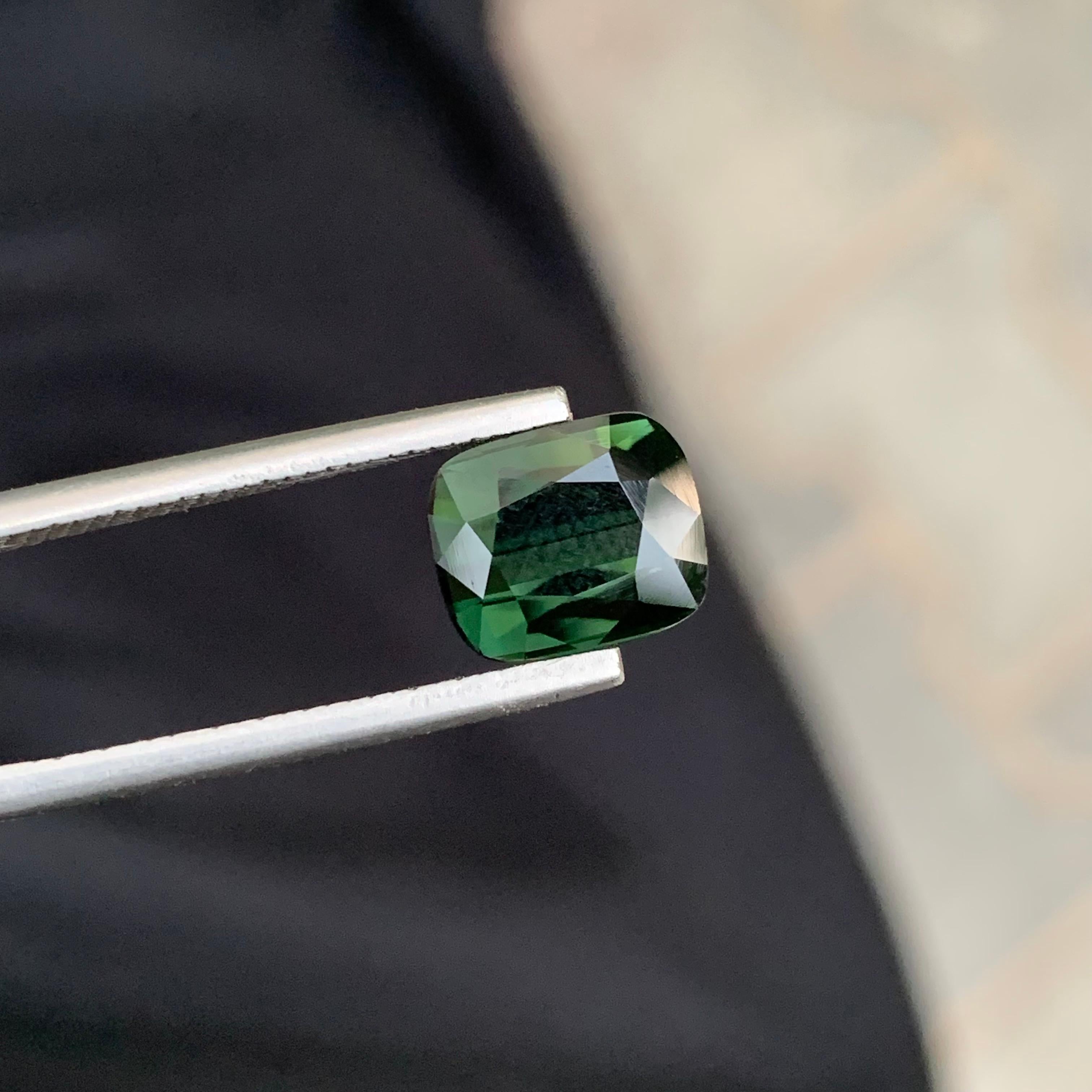 3.55 Carat Natural Loose Deep Green Tourmaline Cushion Shape Gemstone For Sale 5