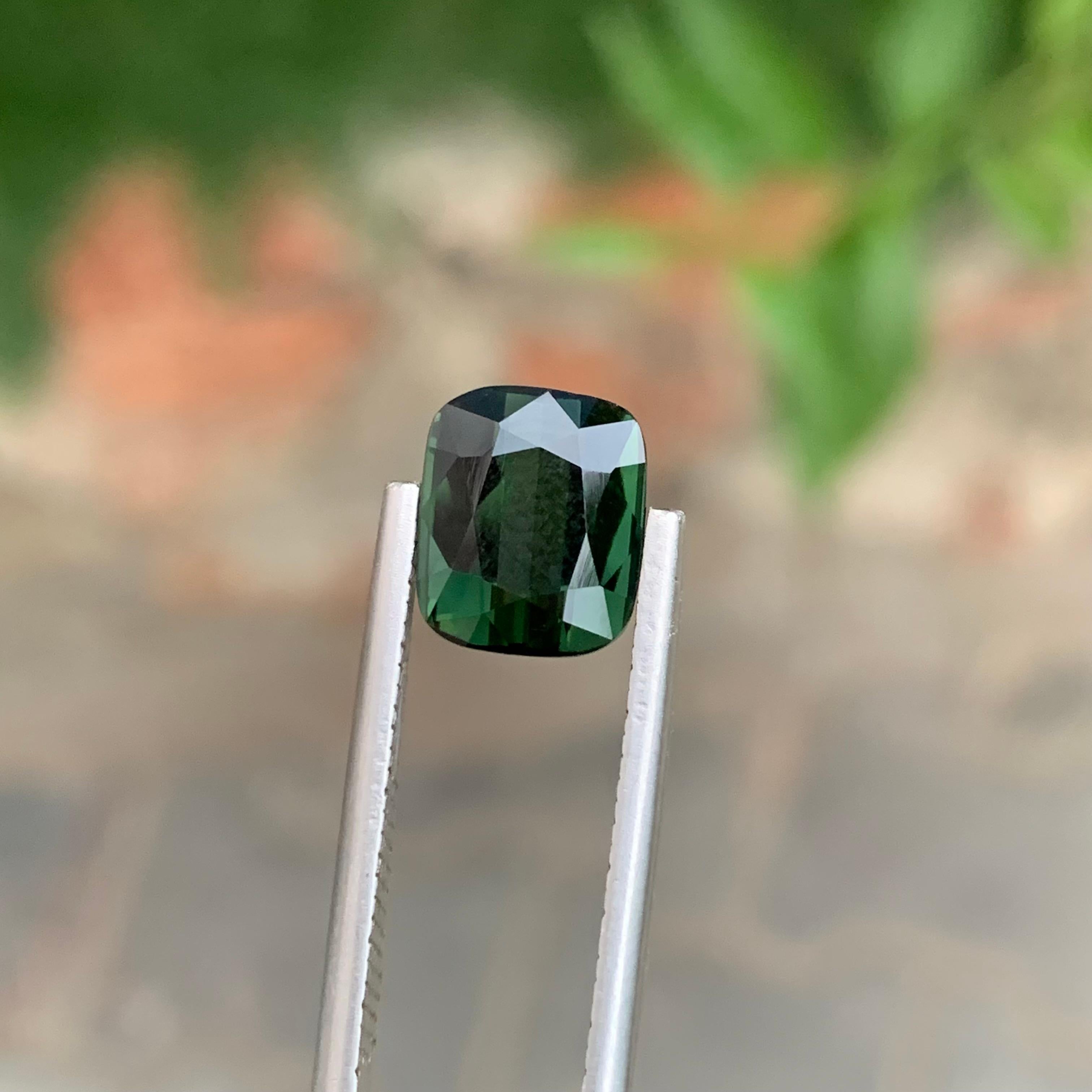 Cushion Cut 3.55 Carat Natural Loose Deep Green Tourmaline Cushion Shape Gemstone For Sale