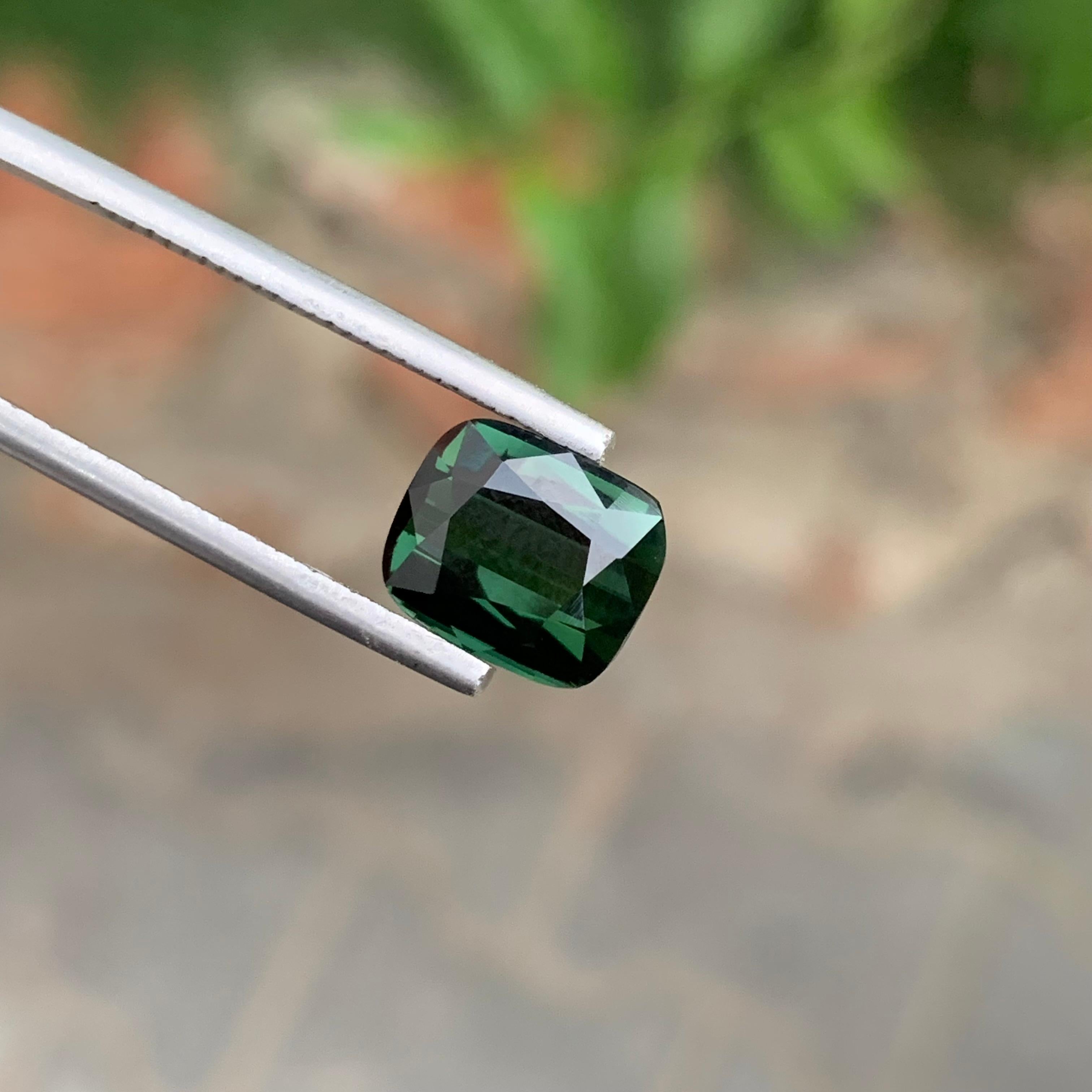 3.55 Carat Natural Loose Deep Green Tourmaline Cushion Shape Gemstone For Sale 1