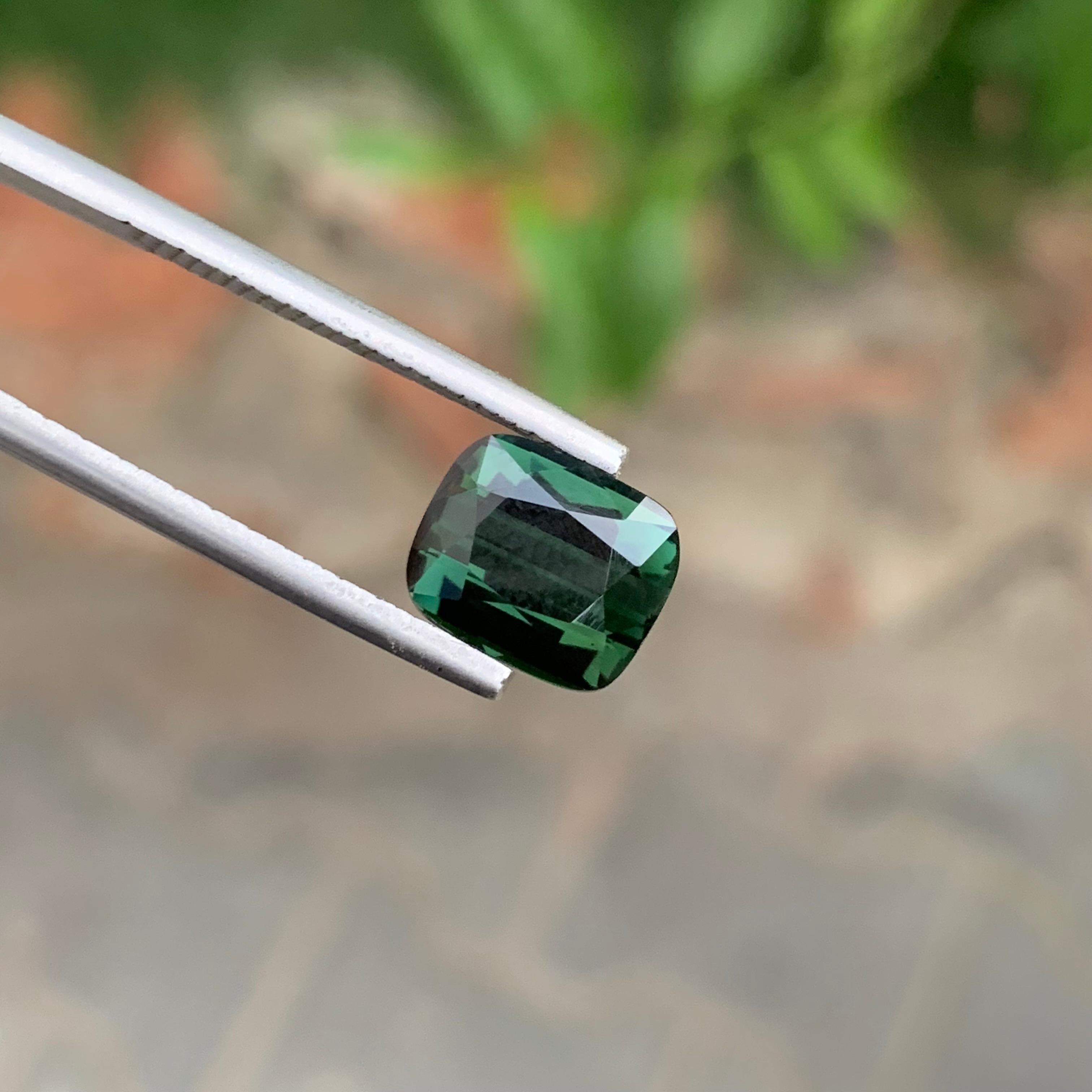 3.55 Carat Natural Loose Deep Green Tourmaline Cushion Shape Gemstone For Sale 2