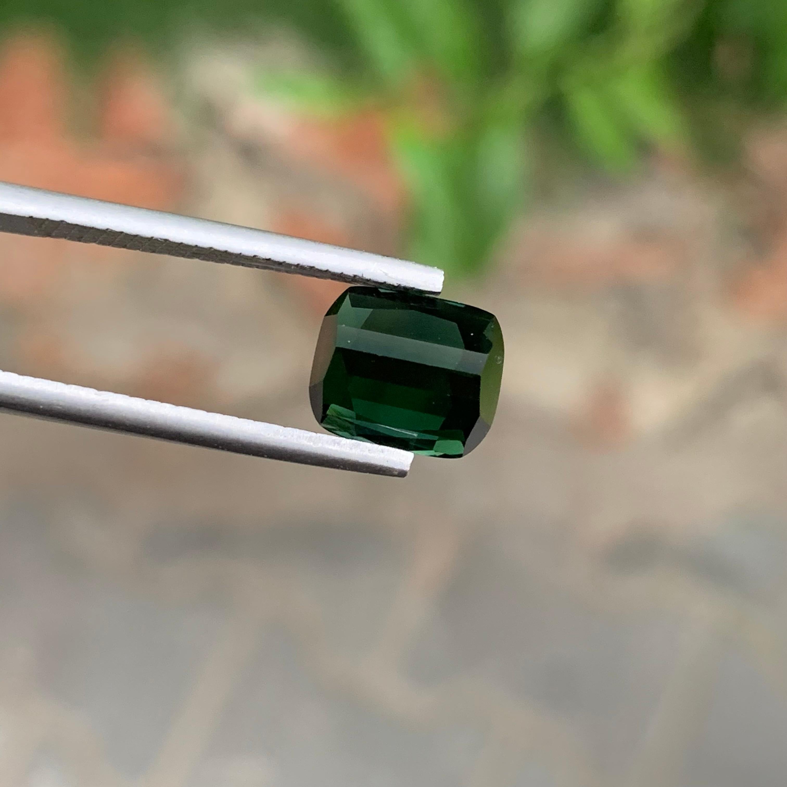 3.55 Carat Natural Loose Deep Green Tourmaline Cushion Shape Gemstone For Sale 3