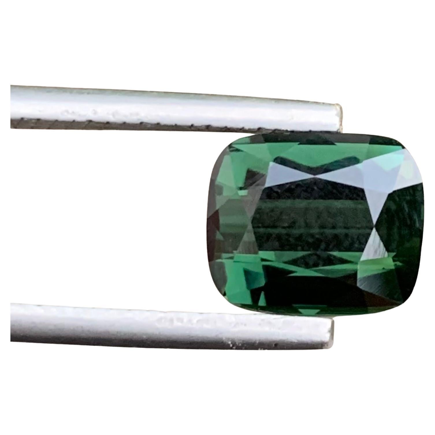 3.55 Carat Natural Loose Deep Green Tourmaline Cushion Shape Gemstone For Sale