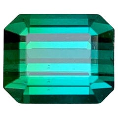 3.55 Carat Natural Loose Greenish Blue Tourmaline Emerald Cut Afghan Gemstone