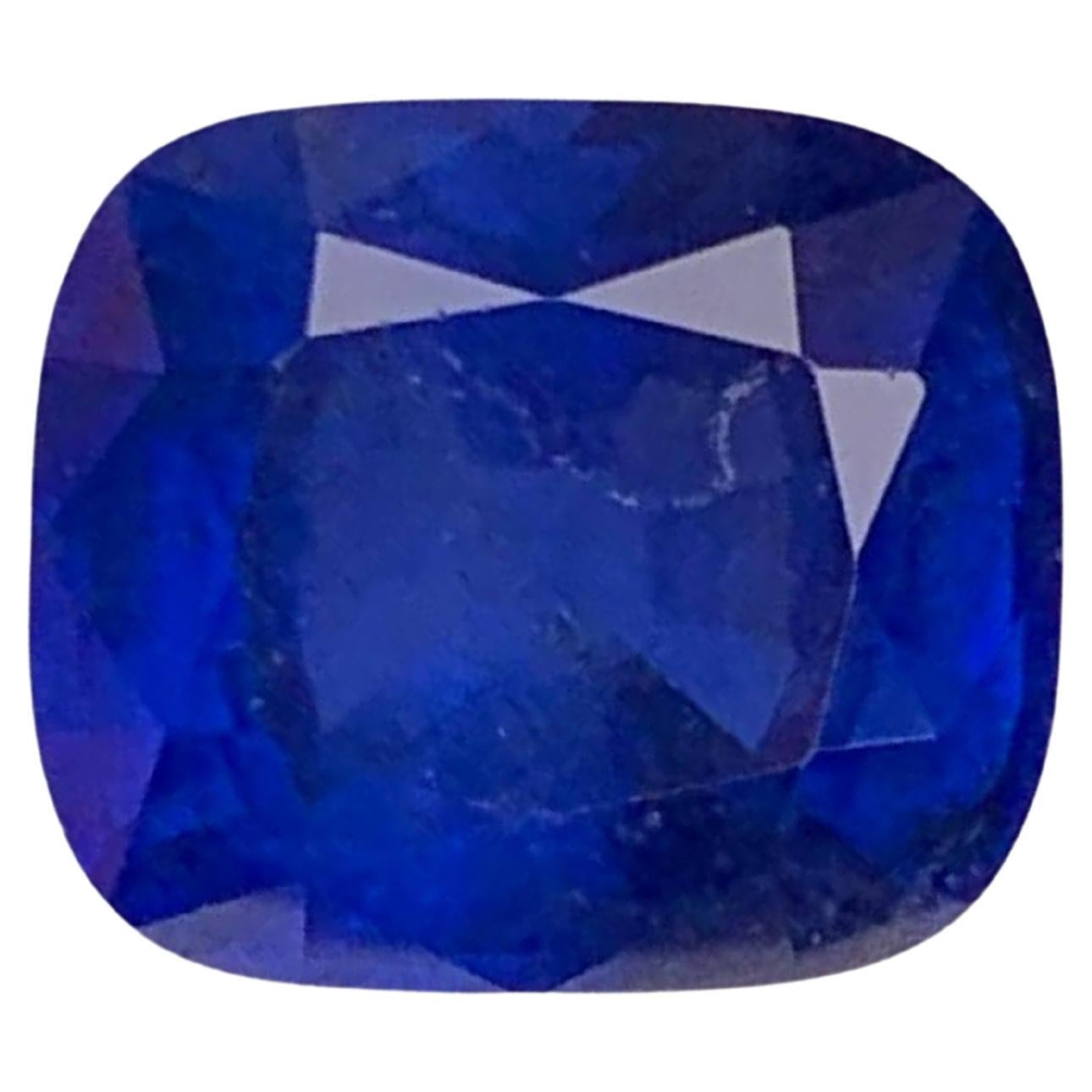 3.55 Carat Natural Loose Royal Blue Sapphire Cushion Cut Sri Lankan Gemstone