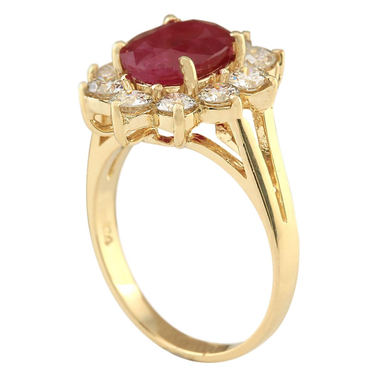 Oval Cut Ruby Diamond Ring In 14 Karat Yellow Gold  For Sale
