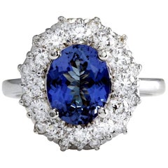 3.55 Carat Natural Very Nice Looking Tanzanite and Diamond 14K Solid White Gold