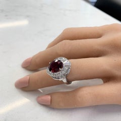 3.55 Carat Oval Rubellite & Diamond Ring in Platinum
