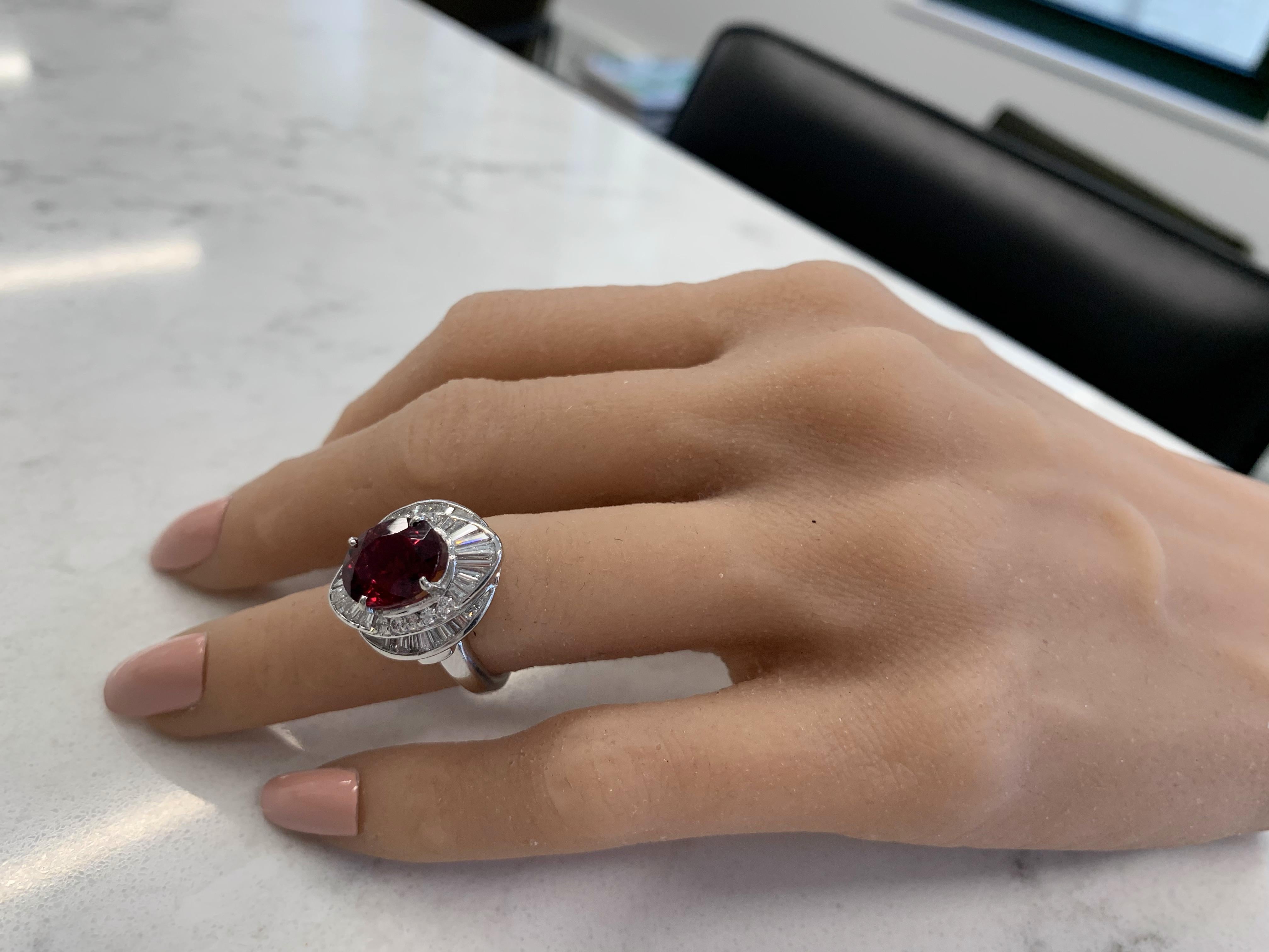 Oval Cut 3.55 Carat Oval Rubellite & Diamond Ring in Platinum For Sale