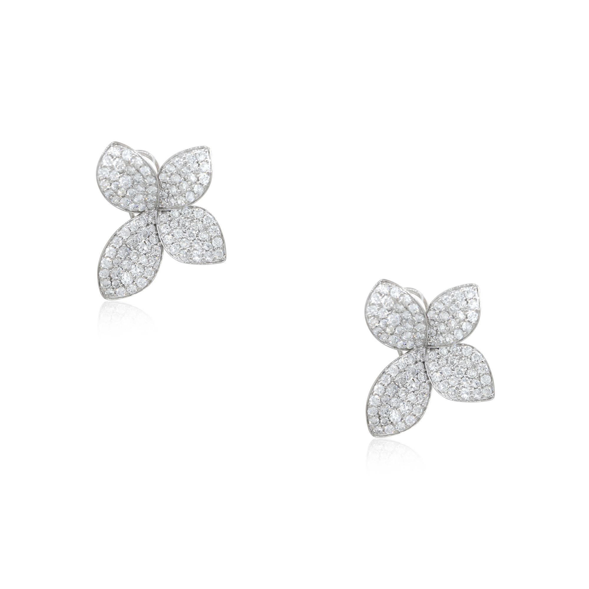 Modern 3.55 Carat Pave Diamond Flower Earrings 18 Karat In Stock For Sale