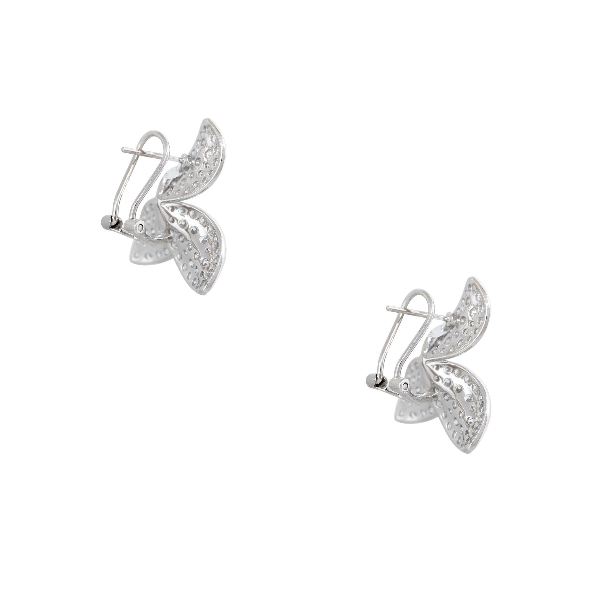Round Cut 3.55 Carat Pave Diamond Flower Earrings 18 Karat In Stock For Sale