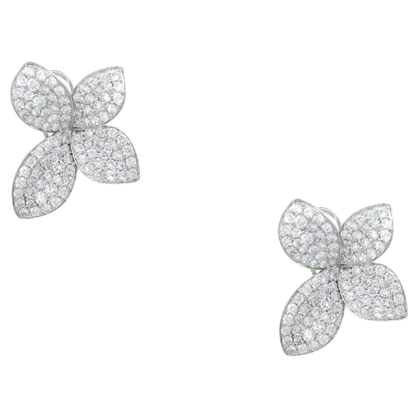 3.55 Carat Pave Diamond Flower Earrings 18 Karat In Stock For Sale