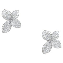 3.55 Carat Pave Diamond Flower Earrings 18 Karat In Stock