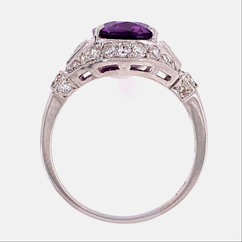 Women's 3.55 Carat Purple GIA Sapphire and Diamond Vintage Art Deco Platinum Ring For Sale