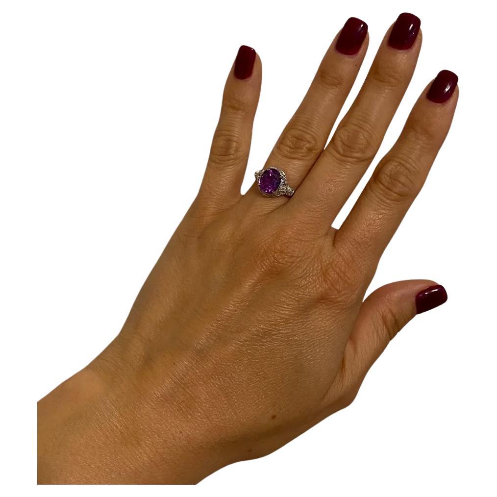 3.55 Carat Purple GIA Sapphire and Diamond Vintage Art Deco Platinum Ring For Sale