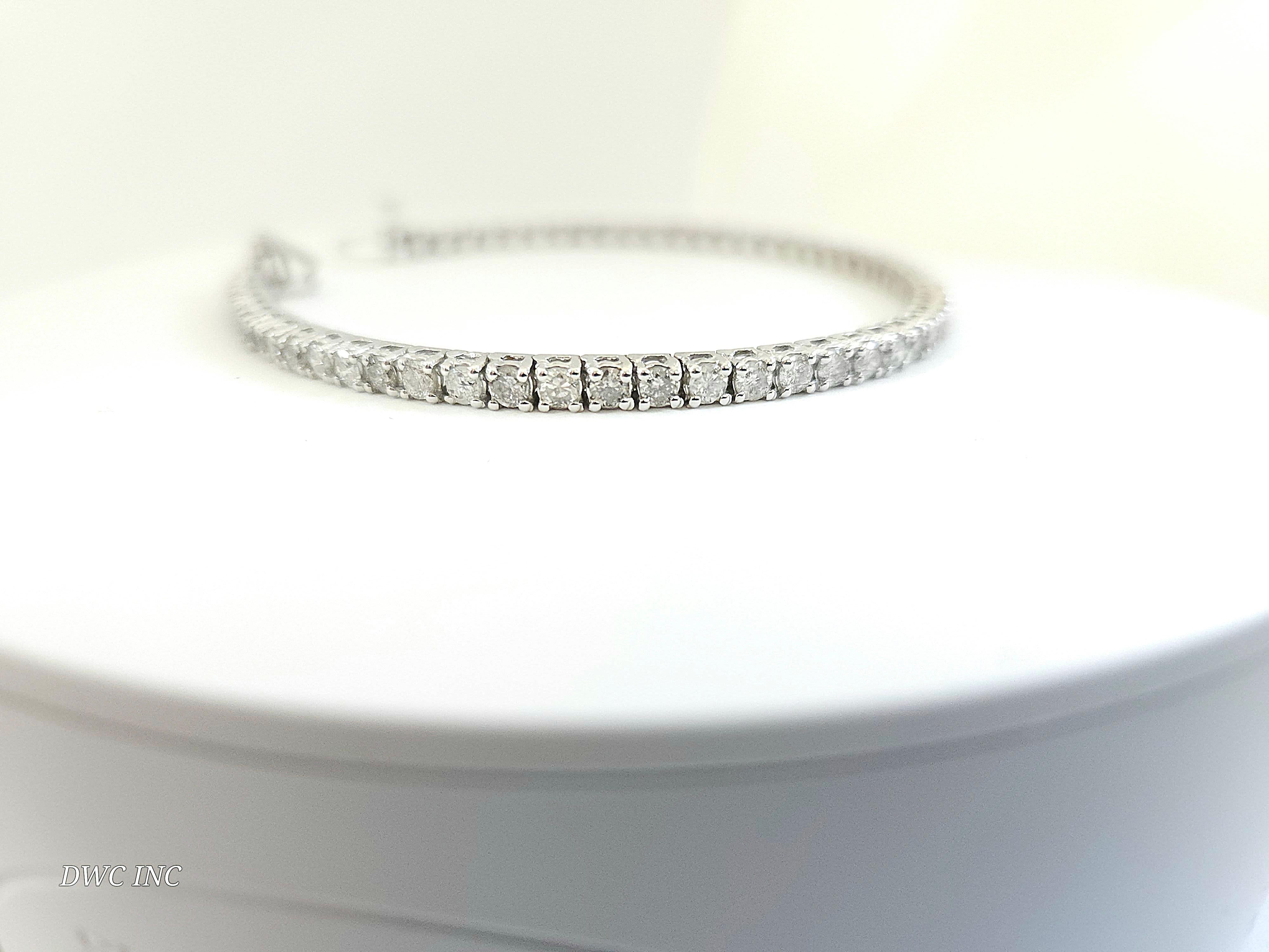 3.55 Carat Round Brilliant Cut Diamond Tennis Bracelet 14 Karat White Gold 1