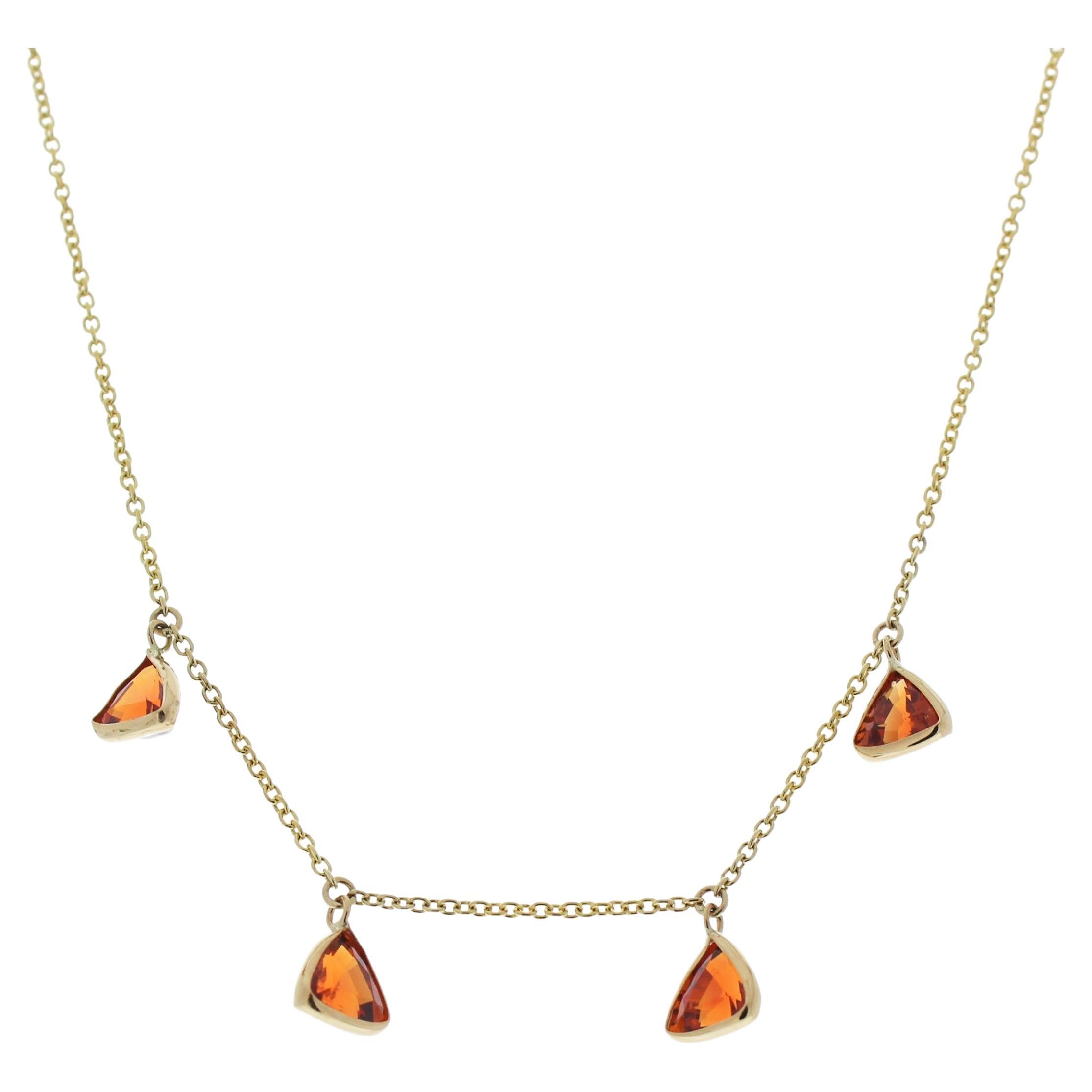 3.55 Carat Spessartite Gemstone Orangy Red Handmade Solitaire Necklace In 14k YG For Sale