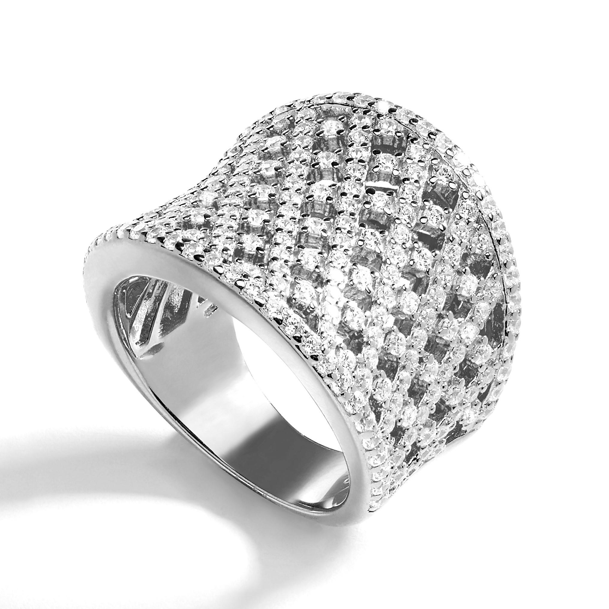 Art Deco 3.55 Carat Cubic Zirconia Sterling Silver Curved Lattice Cocktail Bridal Ring For Sale