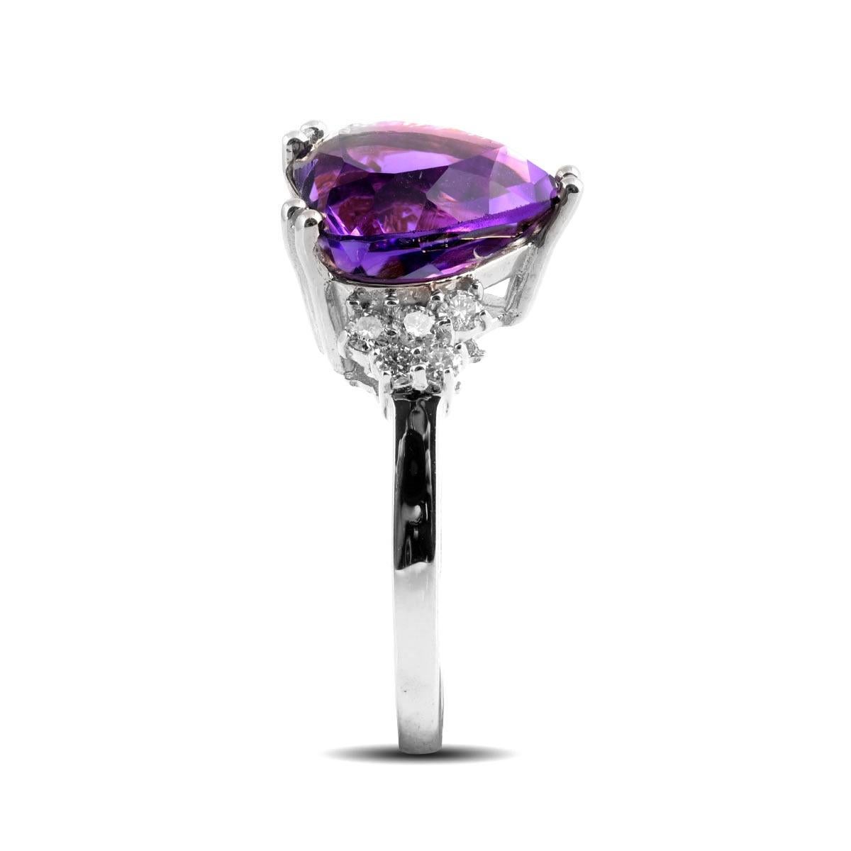 Mixed Cut 3.55 Carats Amethyst Diamonds set in 14K White Gold Ring For Sale
