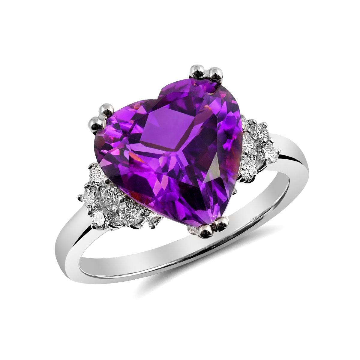 3.55 Carats Amethyst Diamonds set in 14K White Gold Ring In New Condition For Sale In Los Angeles, CA