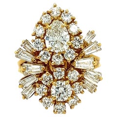 Bague grappe en or jaune 18 carats avec diamants de 3,55 carats
