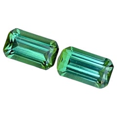 3.55 Carats Greenish Blue Tourmaline Pair Emerald Cut Afghan Gemstones