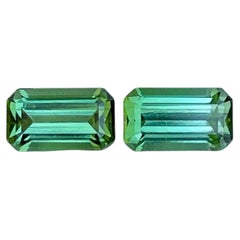 3.55 Carats Greenish Blue Tourmaline Pair Emerald Cut Afghan Gemstones