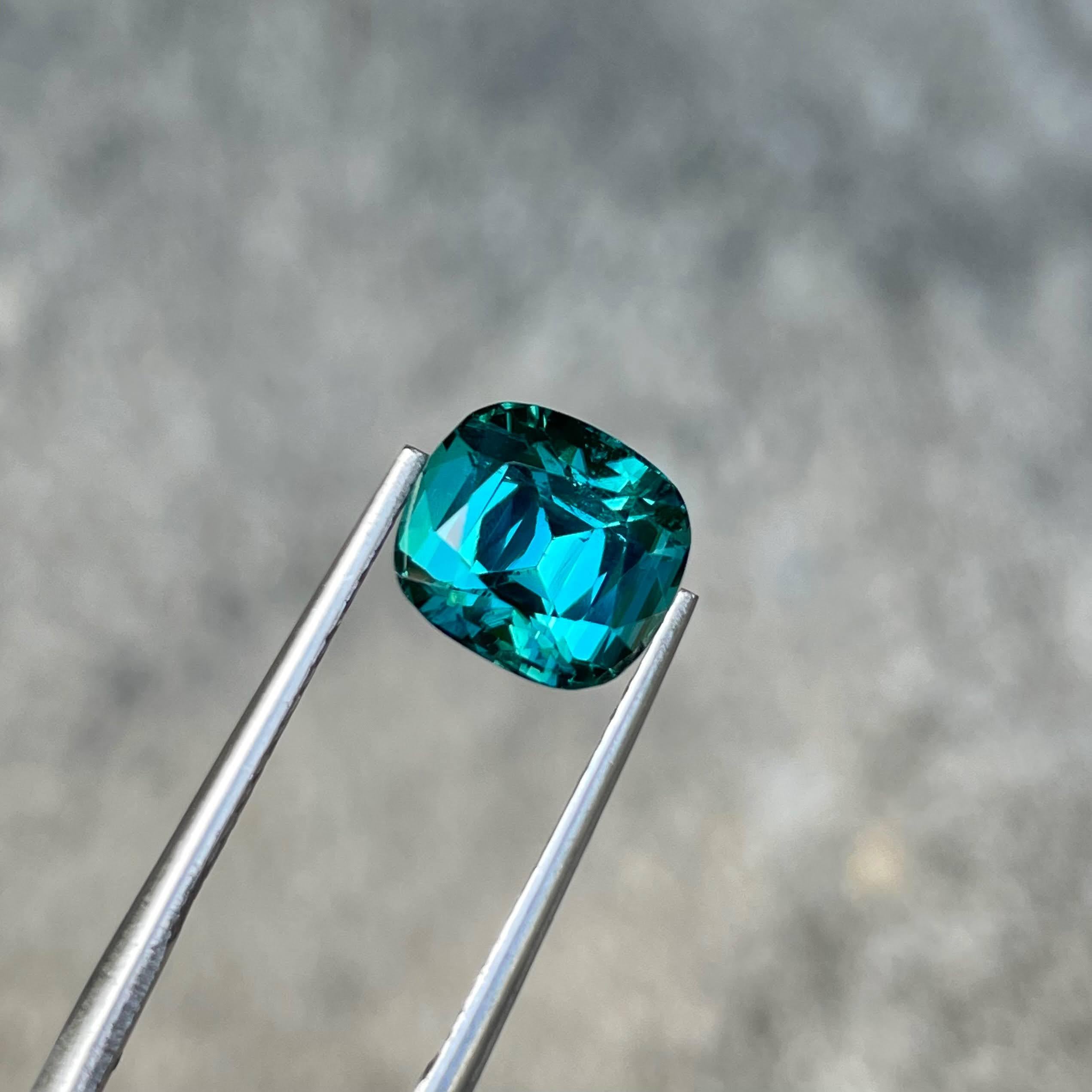 Modern 3.55 carats Lagoon Blue Tourmaline Step Cushion Cut Natural Afghan Gemstone For Sale