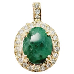 3.55 Carats Natural Emerald Diamond Pendant Yellow Gold 14 Karat