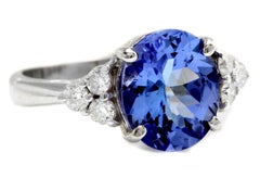 3.55 Carat Natural Tanzanite and Diamond 14 Karat Solid White Gold Ring