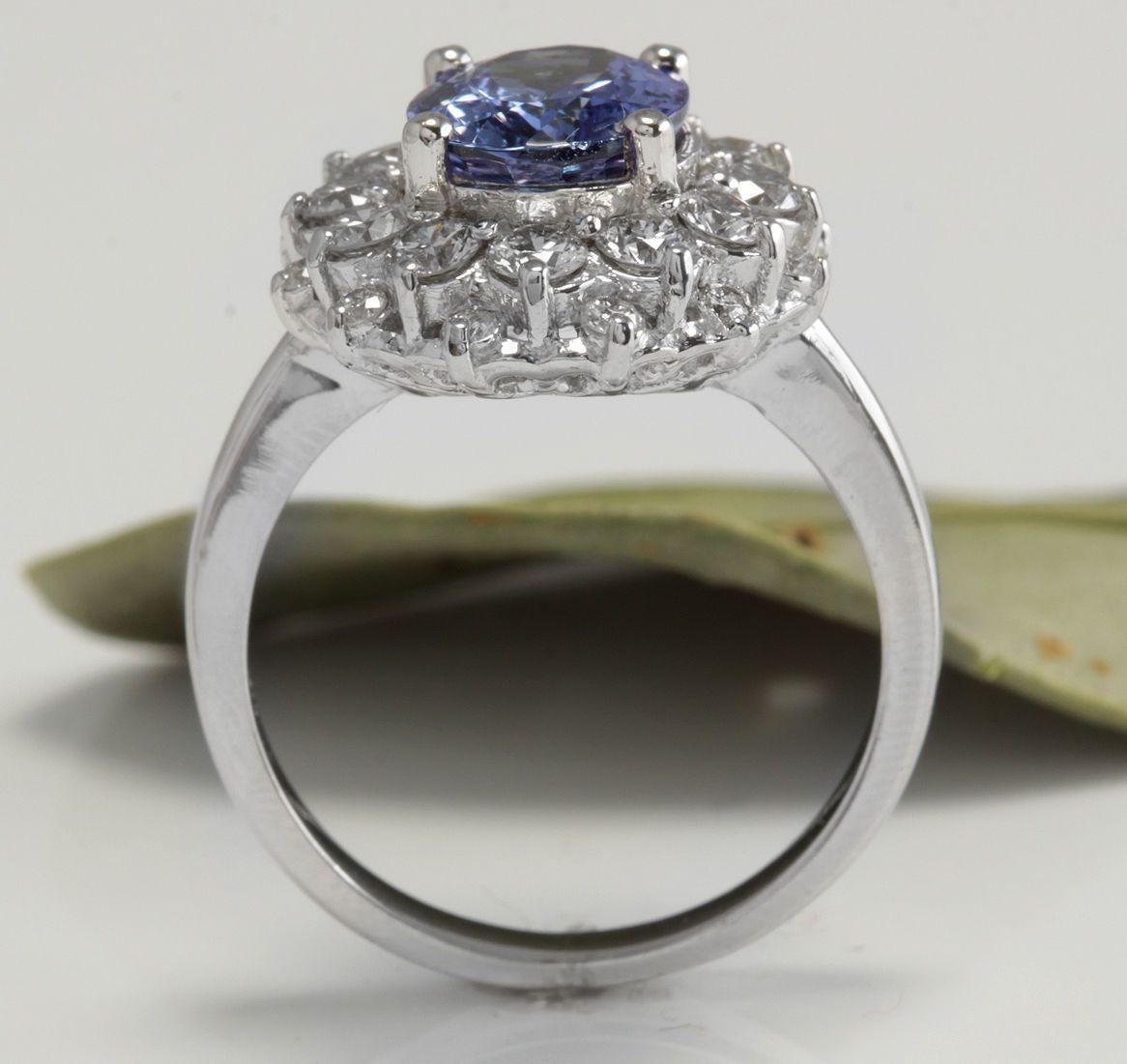 3.55 Carat Natural Very Nice Looking Tanzanite and Diamond 14K Solid White Gold For Sale 5