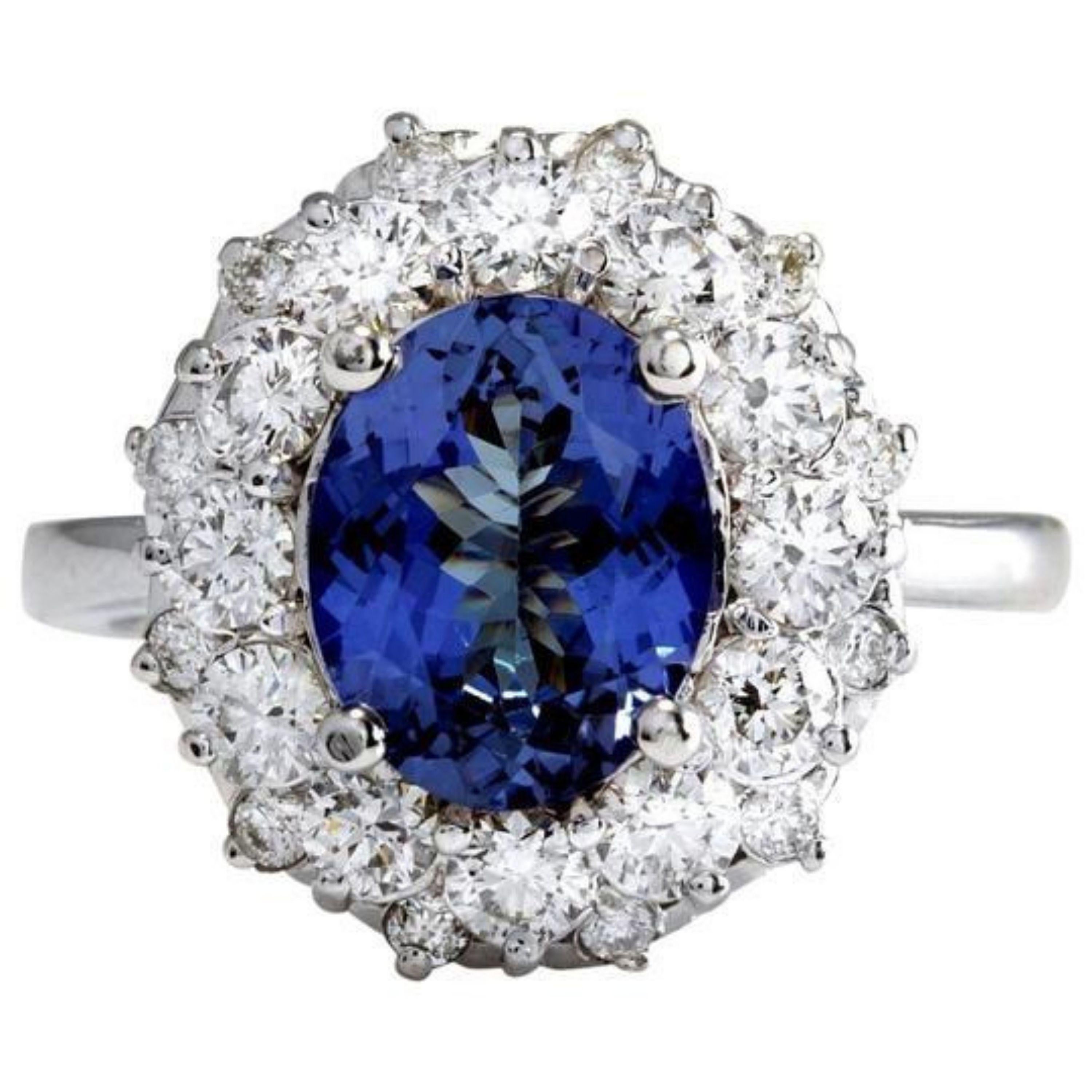3.55 Carat Natural Very Nice Looking Tanzanite and Diamond 14K Solid White Gold For Sale 6