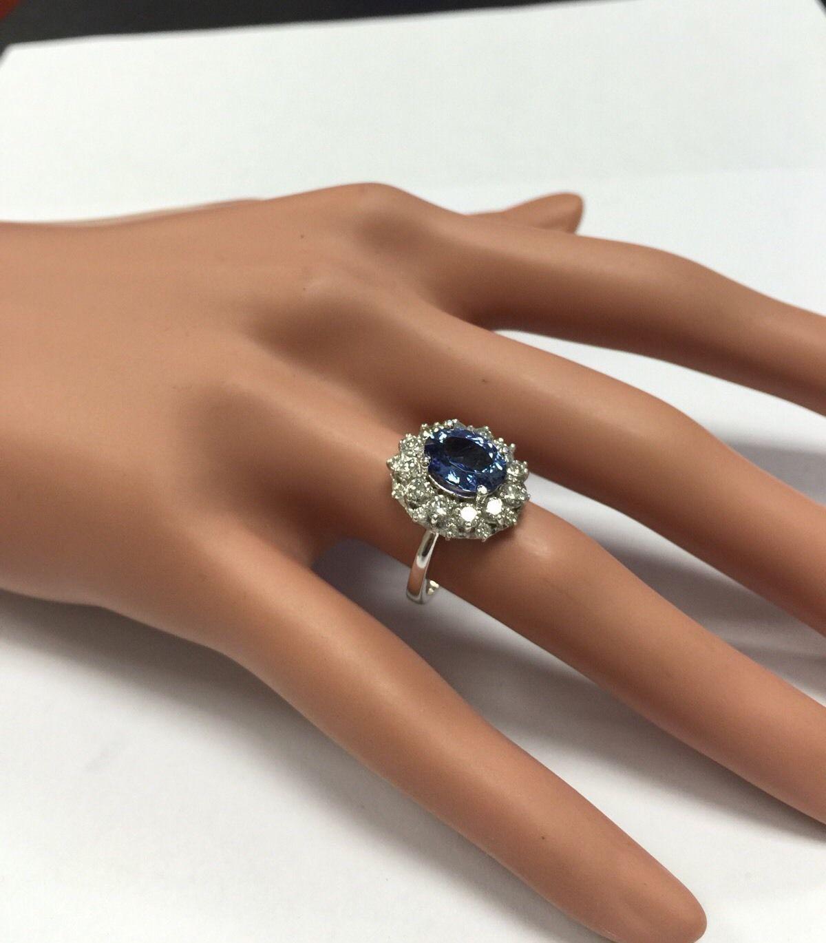 3.55 Carat Natural Very Nice Looking Tanzanite and Diamond 14K Solid White Gold In New Condition For Sale In Los Angeles, CA