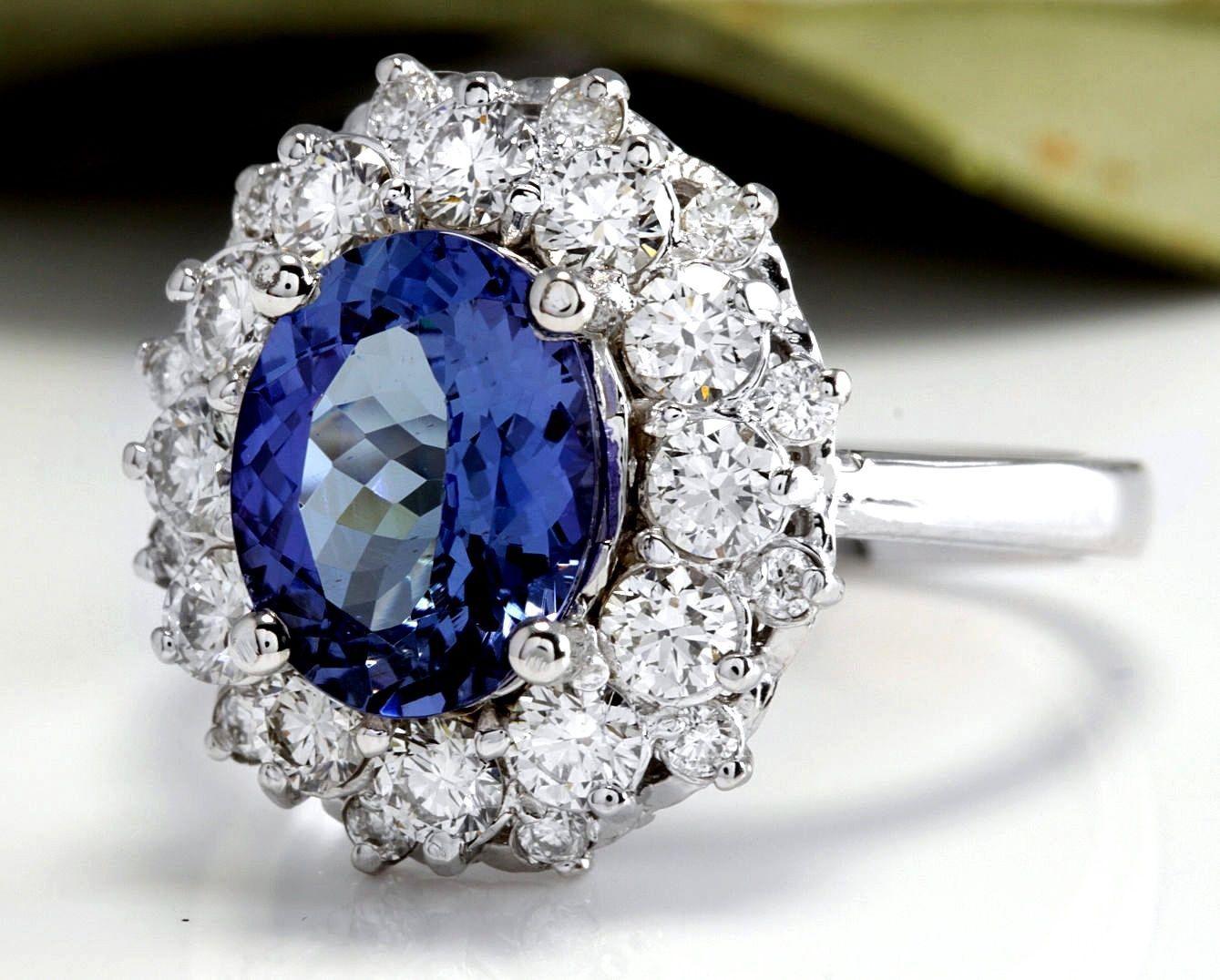 3.55 Carat Natural Very Nice Looking Tanzanite and Diamond 14K Solid White Gold For Sale 1