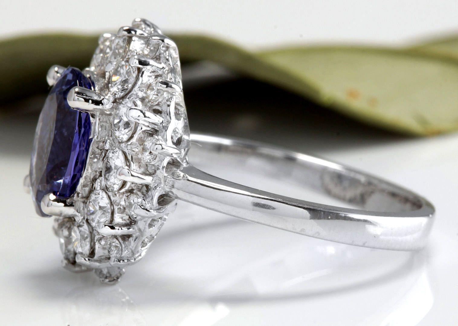 3.55 Carat Natural Very Nice Looking Tanzanite and Diamond 14K Solid White Gold For Sale 2