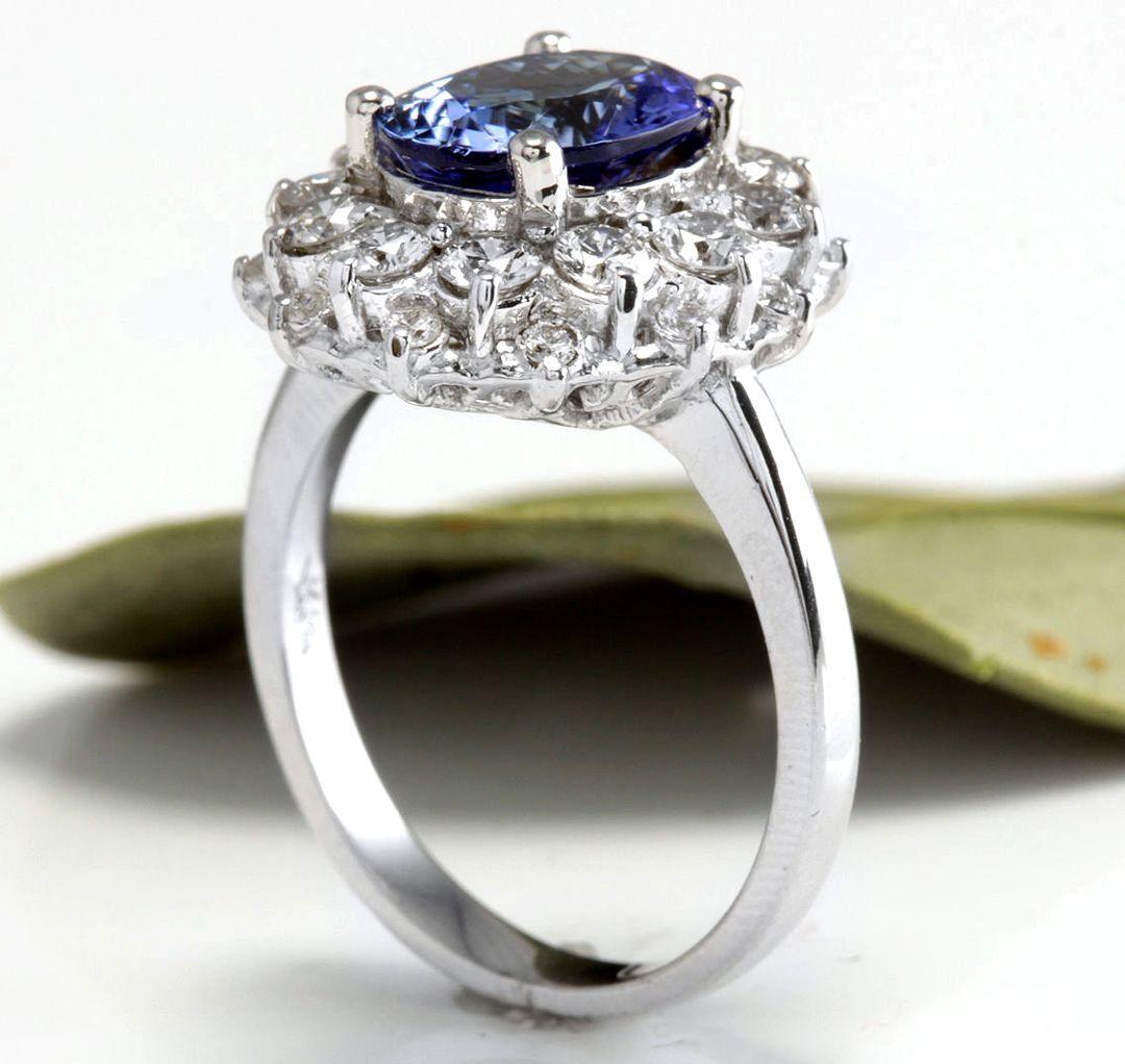 3.55 Carat Natural Very Nice Looking Tanzanite and Diamond 14K Solid White Gold For Sale 3